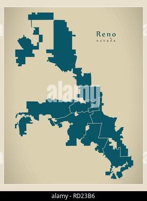 Plan de la ville moderne - Reno Nevada City des USA par les quartiers Illustration de Vecteur