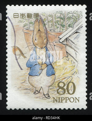 Russie KALININGRAD, 22 avril 2016 : timbres par le Japon montre l'histoire de Peter Rabbit, vers 2012 Banque D'Images