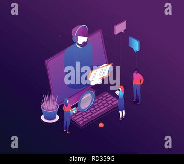 Support technique - vector illustration isométrique colorée moderne Illustration de Vecteur