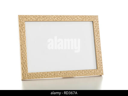 Cadre photo de bureau couleur or, photo salon isolé avec clipping path Banque D'Images