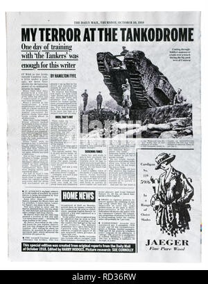 La dernière page d'une reproduction Daily Mail du 10 octobre 1918 avec le titre Ma terreur à l'Tankodrome Banque D'Images