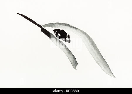La formation en dessin sumi-e (suibokuga) with style - hummingbird tête est dessiné à la main sur papier crème Banque D'Images