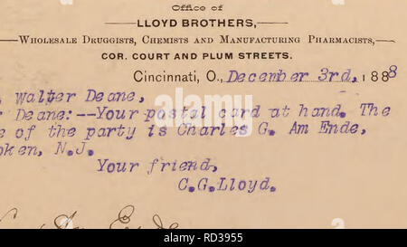 . Curtis Gates Lloyd lettres à Walter Deane, 1883-1917 (inclus). Correspondance ; Lloyd, C. G. (Curtis Gates), 1859-1926 ; Deane, Walter, 1848-1930 ; les botanistes. . Veuillez noter que ces images sont extraites de la page numérisée des images qui peuvent avoir été retouchées numériquement pour plus de lisibilité - coloration et l'aspect de ces illustrations ne peut pas parfaitement ressembler à l'œuvre originale.. Lloyd, C. G. (Curtis Gates), 1859-1926 ; correspondant,Deane, Walter,1848-1930,destinataire. Banque D'Images