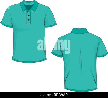 Vues avant et arrière de la turquoise polo (T-shirt). Isolé sur fond blanc. Modèle et maquette de polo pour l'impression. Illustration vectorielle, EPS10. Illustration de Vecteur