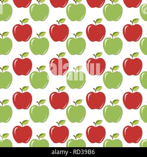 Seamless background/texture rouge et vert avec des pommes juteuses avec des feuilles et de l'ombre. Illustration vectorielle, EPS10. Illustration de Vecteur