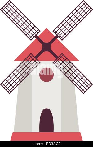 Maison de ferme et moulin à vent en télévision style. Vector illustration Illustration de Vecteur