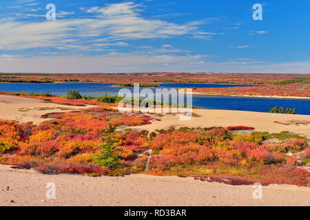 Lac Ennadai au début de l'automne, de l'Arctique Haven Lodge, Lake Ennadai, Nunavut, Canada Banque D'Images