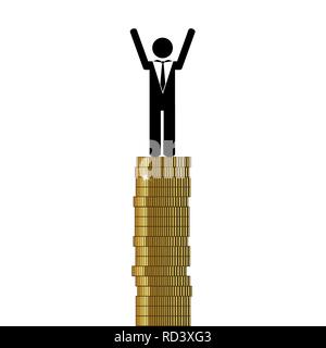 Homme riche se dresse sur des pièces d'or finances EPS10 vector illustration pictogramme Illustration de Vecteur