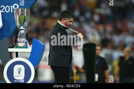 ESCLUSIVA MILAN Foto Spada/LaPresse 16 gennaio 2019 Gedda ( Arabie Saudita ) sport calcio vs Juventus Milan - Supercoppa Italiana 2019 - stade " le Roi Abdallah Sports City " Nella foto : Gattuso MILAN EXCLUSIF Photo Spada/LaPresse 16 Janvier , 2019 Jeddah (Arabie saoudite ) sport soccer vs Juventus Milan - L'Italien Super Cup 2019 - stadium " le Roi Abdallah Sports City " dans le pic : Gattuso Banque D'Images