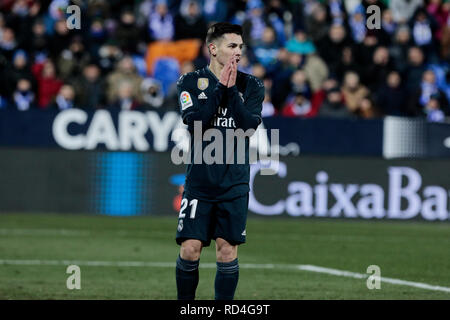 Brahim du Real Madrid au cours de la Diaz Copa del Rey ronde de 8 deuxième match de jambe entre CD Leganes et Real Madrid CF au stade de Butarque à Martorell, Espagne. (Score final 1 CD Leganes - Real Madrid 0) Banque D'Images