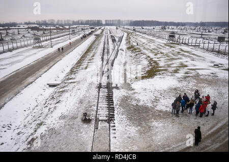 Oswiecim, Pologne. 16 janvier, 2019. Une vue générale de l'ancien camp de la mort nazi d'Auschwitz-Birkenau allemand.La Journée du souvenir de l'Holocauste aura lieu le 27 janvier, où les survivants sera présent à la 74e anniversaire de la libération d'Auschwitz de célébrations. Credit : Omar Marques/SOPA Images/ZUMA/Alamy Fil Live News Banque D'Images