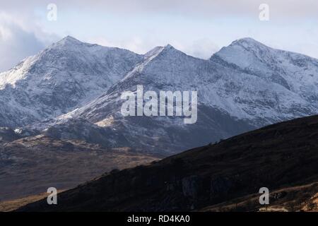 Galles. 17 Jan 2019. Météo France : le sommet de Snowdon et les montagnes dans le parc national de Snowdonia, le nord du Pays de Galles le Jeudi, Janvier 17, 2019. Crédit : Christopher Middleton/Alamy Live News Banque D'Images