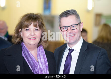 Winchburgh West Lothian, UK - 17 janvier 2019. Finances Secrétaire Derek Mackay répond aux développeurs, West Lothian Council et d'autres parties prenantes à l'emplacement du village Winchburgh. Plus de 3 000 nouvelles maisons ainsi que l'infrastructure connexe, des espaces et les écoles sont à construire dans Winchburgh, West Lothian - création d'un des plus grands projets d'infrastructure liés au logement. Crédit : Colin Fisher/Alamy Live News Banque D'Images