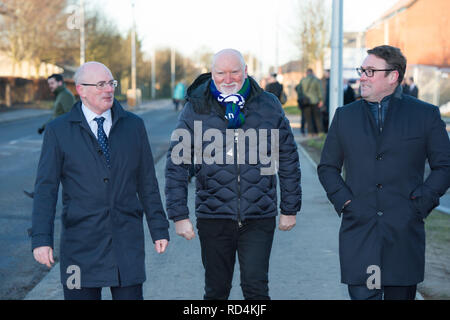 Winchburgh West Lothian, UK - 17 janvier 2019. Finances Secrétaire Derek Mackay répond aux développeurs, West Lothian Council et d'autres parties prenantes à l'emplacement du village Winchburgh. Plus de 3 000 nouvelles maisons ainsi que l'infrastructure connexe, des espaces et les écoles sont à construire dans Winchburgh, West Lothian - création d'un des plus grands projets d'infrastructure liés au logement. Crédit : Colin Fisher/Alamy Live News Banque D'Images