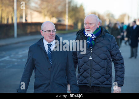 Winchburgh West Lothian, UK - 17 janvier 2019. Finances Secrétaire Derek Mackay répond aux développeurs, West Lothian Council et d'autres parties prenantes à l'emplacement du village Winchburgh. Plus de 3 000 nouvelles maisons ainsi que l'infrastructure connexe, des espaces et les écoles sont à construire dans Winchburgh, West Lothian - création d'un des plus grands projets d'infrastructure liés au logement. Crédit : Colin Fisher/Alamy Live News Banque D'Images