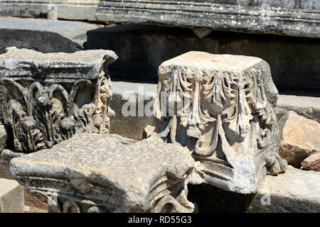 Ancienne ville d'Ephèse, colonne détail Banque D'Images