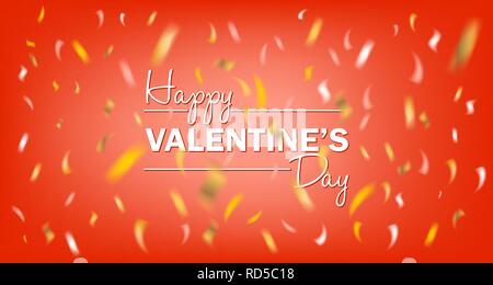 Happy Valentines Day red card avec feuille d'or confetti Illustration de Vecteur