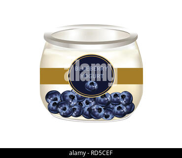 Yogourt nature avec des bleuets dans un bocal en verre Banque D'Images