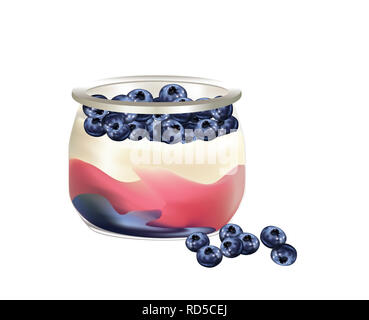 Yogourt nature avec des bleuets dans un bocal en verre Banque D'Images