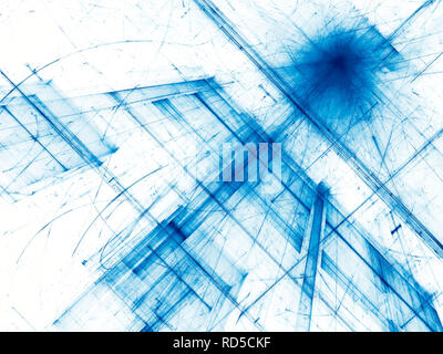 Résumé fond blanc et bleu - computer-generated 3d illustration en style tech. L'art numérique contemporain : tunnel ou une salle avec des murs à rayures. Di Banque D'Images