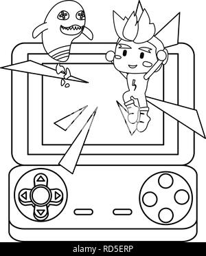 Jeu vidéo avatar garçon et monster sur écran vector illustration Illustration de Vecteur