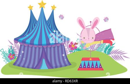 Mignon lapin de cirque à l'anneau de feu Illustration de Vecteur