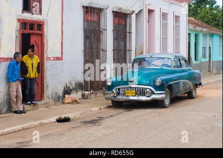 Vintage car, Remedios, Santa Clara, Cuba, l'Amérique centrale Banque D'Images