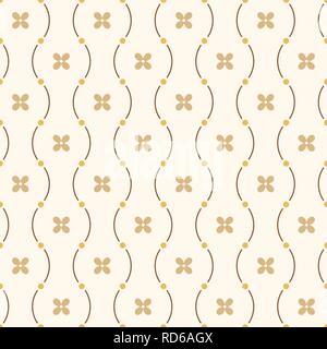 Motif minimaliste sans vecteur de lignes courbes avec des points de noeuds et de quatre pétales de fleurs. La texture élégante moderne. Les couleurs jaune et marron. Illustration de Vecteur