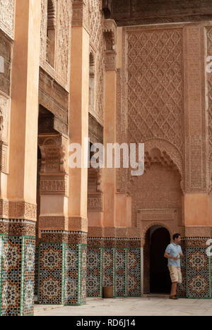 Gen vue de l'école islamique Medersa Ben Youssef, Marrakech, Maroc Banque D'Images