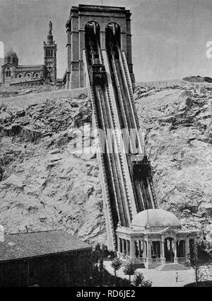 Au début de l'autotype L'ascenseur de Notre-Dame-de-la-Garde funiculaire, Marseille, Bouches-du-Rhône, France, photo historique Banque D'Images