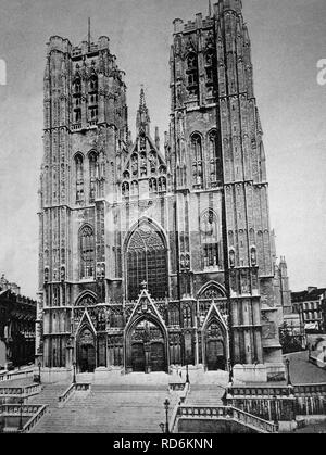 Début autotype, Saint Michel et Gudule Bruxelles, Cathédrale Saint-Jean, tableau historique, 1884 Banque D'Images