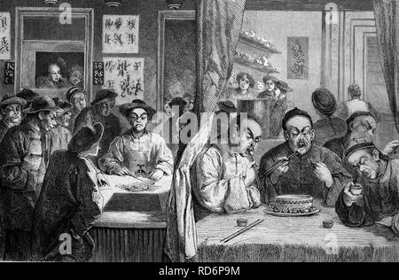 Maison de jeux de hasard et d'un restaurant dans le quartier chinois, Melbourne, Australie, illustration du historique, vers 1886 Banque D'Images