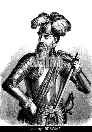 Francisco Pizarro González, 1476 - 1541, le conquistador espagnol qui a conquis le royaume des Incas, gravure sur bois de 1880 Banque D'Images