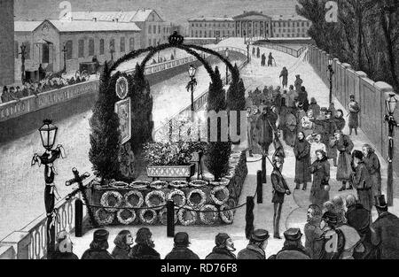 Décoré de l'emplacement de l'assassinat de l'empereur Alexandre II de Russie, en 1881, l'illustration historique, vers 1886 Banque D'Images