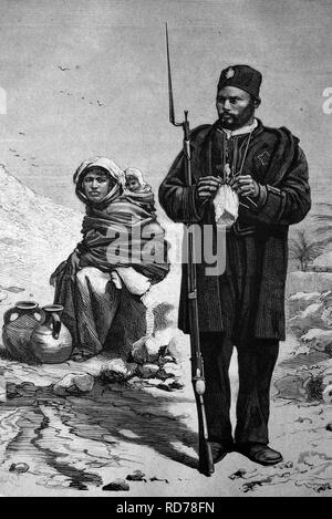 Soldats tunisiens, illustration historique, vers 1886 Banque D'Images