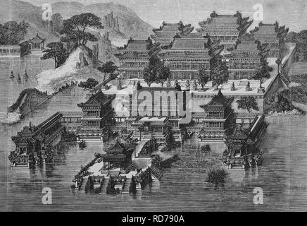 Palais d'été de Beijing, la Cité Interdite, de la Chine, gravure sur bois, vers 1865 historique Banque D'Images