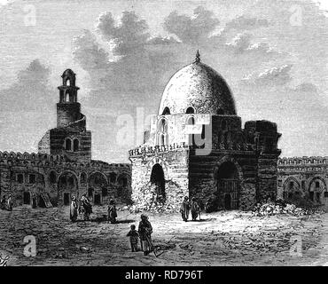 Mosquée d'Ibn Tulun au Caire, Egypte, historique, 1870 Gravure sur bois Banque D'Images