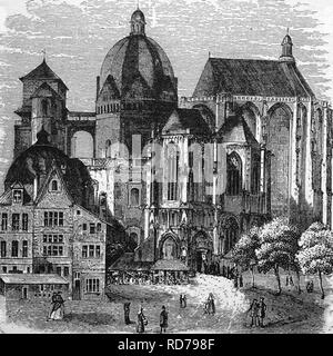 Cathédrale de Aix-la-Chapelle, Rhénanie du Nord-Westphalie, Allemagne, gravure sur bois, 1870 historique Banque D'Images