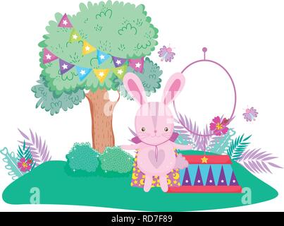 Mignon lapin de cirque à l'anneau de feu Illustration de Vecteur