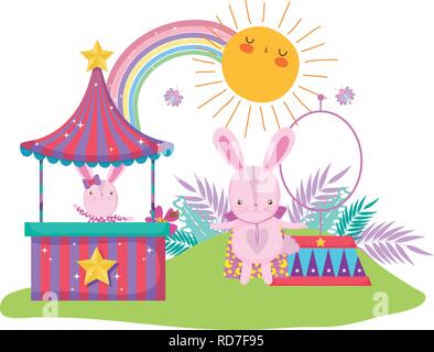 Mignon lapin de cirque à l'anneau de feu Illustration de Vecteur