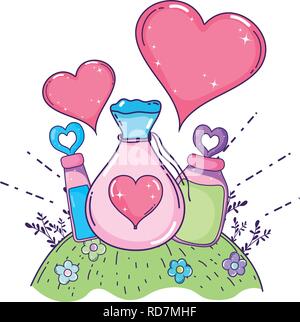 Love Potion poudre et bouteilles sac Illustration de Vecteur