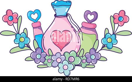 Love Potion poudre et bouteilles sac Illustration de Vecteur