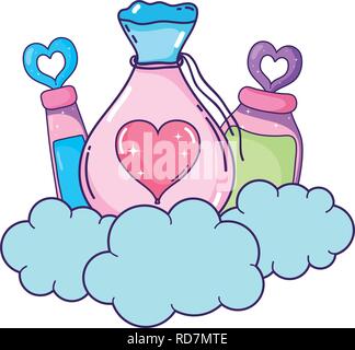 Love Potion poudre et bouteilles sac Illustration de Vecteur