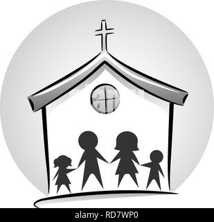 Illustration d'une famille d'ossature à l'intérieur d'une icône de l'Église en noir et blanc Banque D'Images