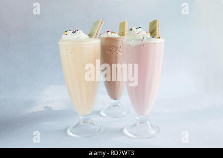 Trio de la Crème glacée Chocolat Fraise Vanille Shakes Banque D'Images