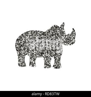 Silhouette d'un rhinocéros. Illustration vectorielle. Icône simple. Guirlande argentée. Illustration de Vecteur