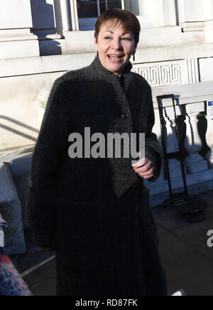 Caroline Lucas, dans la région de Whitehall, Londres, après que le premier ministre a annoncé qu'elle allait inviter les chefs de parti à la Chambre des communes et d'autres parlementaires dans des discussions pour obtenir un consensus parlementaire sur la voie à suivre sur Brexit. Banque D'Images