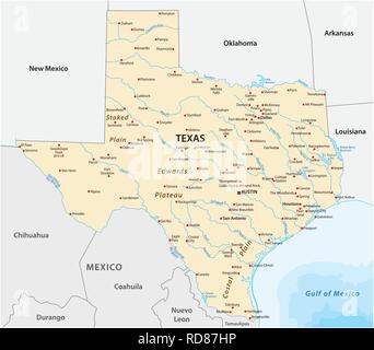 Carte vectorielle de l'État américain du Texas Illustration de Vecteur