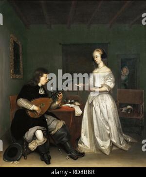 Le duo : chanteur et joueur de théorbe. Musée : Musée du Louvre, Paris. Auteur : Ter Borch, Gérard, les plus jeunes. Banque D'Images