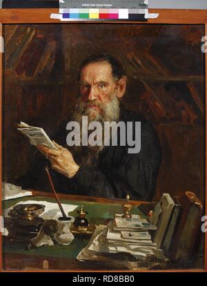 Portrait de l'auteur Comte Lev Nikolaïevitch Tolstoï (1828-1910). Musée : Musée littéraire, centrale de l'État de Moscou. Auteur : Orlow, Nikolai Vasilievich. Banque D'Images